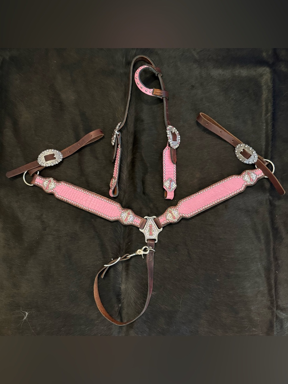 JR Tack Pink Horse Tack Set Bridle and Breastcollar with Arrow Conchos